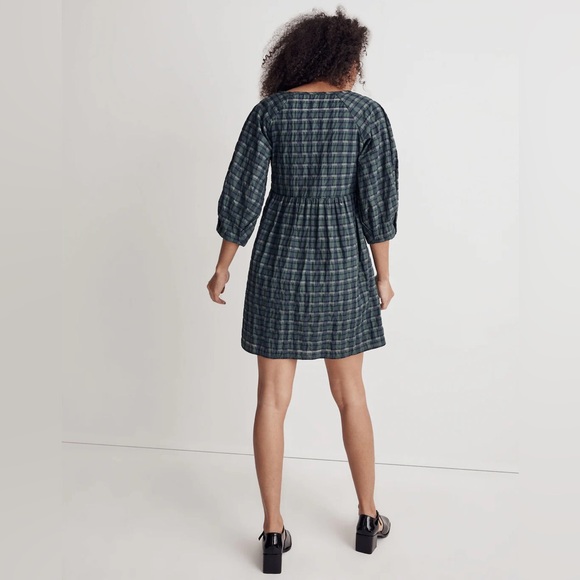NWT Madewell Marianna Puff-Sleeve Mini Dress in Green Plaid Size Medium - Picture 3 of 12